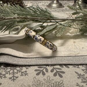 Floral Gold Accented Bangle with Rhinestones